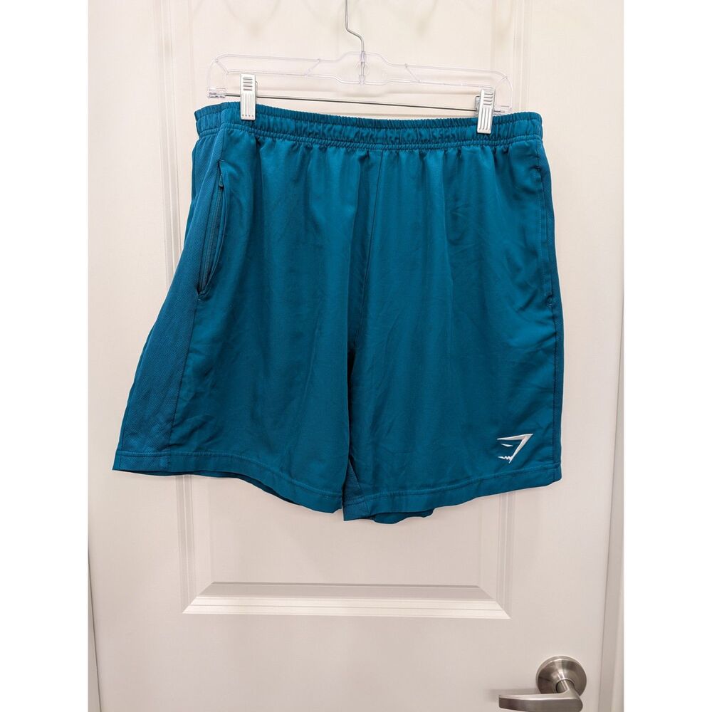 Gymshark Mens XXL Teal Blue Sport Athletic Workout Shorts Zip Pockets 2XL